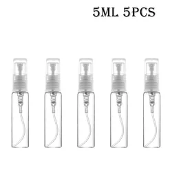 Set of 5/10 Clear Mini Glass Perfume Bottles - Refillable 3ml, 5ml, 10ml Atomizers for Cosmetics and Samples (5pcs 5ml)