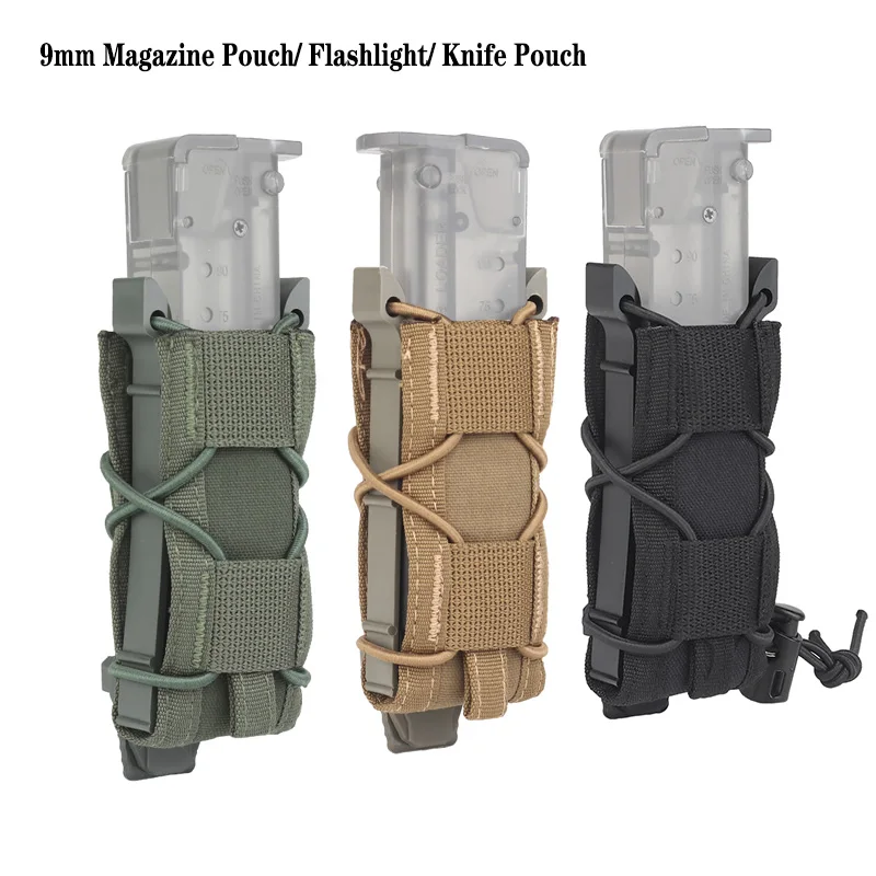 

Tactical Molle 9mm Magazine Pouch for Glock 17 M9 SIG P226 Pistol Mag Holster Flashlight Holder Knife Pocket Hunting Accessories