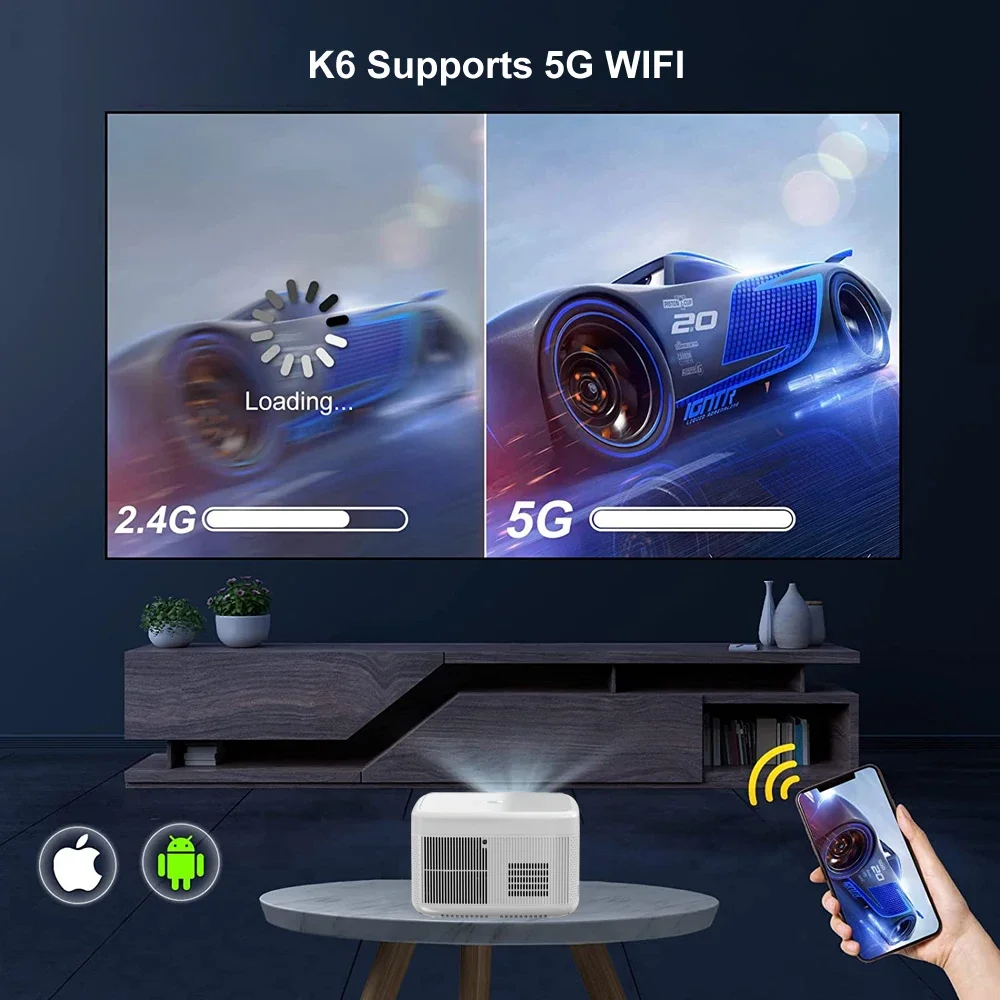 Vivicine K6A Android 9.0 Home Theater Projector Full HD 1080p LED Video Game Overhead Projector Beamer 1920x1080p Resolution