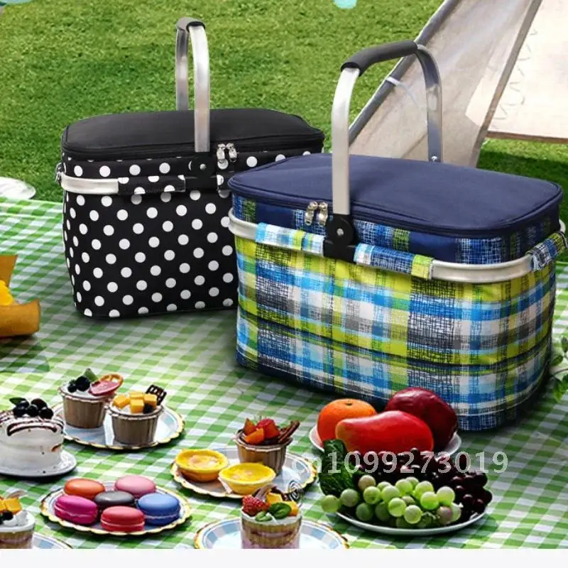 Big Capacity Camping Picnic Bag Portable Hike Gear Folding Waterproof Suitcase Insulated Lunch Cool Storage Basket Food Thermal