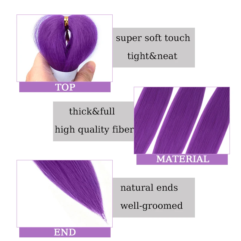 3Pcs 30inch Long Purple Hair Extensions Wig for Kids Braiding Pre Stretched Straight EZ Braids for Kids Chritmas Party Costume