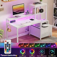 51-Inch White Computer Desk with Drawers, Monitor Stand, LED Lights, and Power Outlets for Home Office or Gaming 5