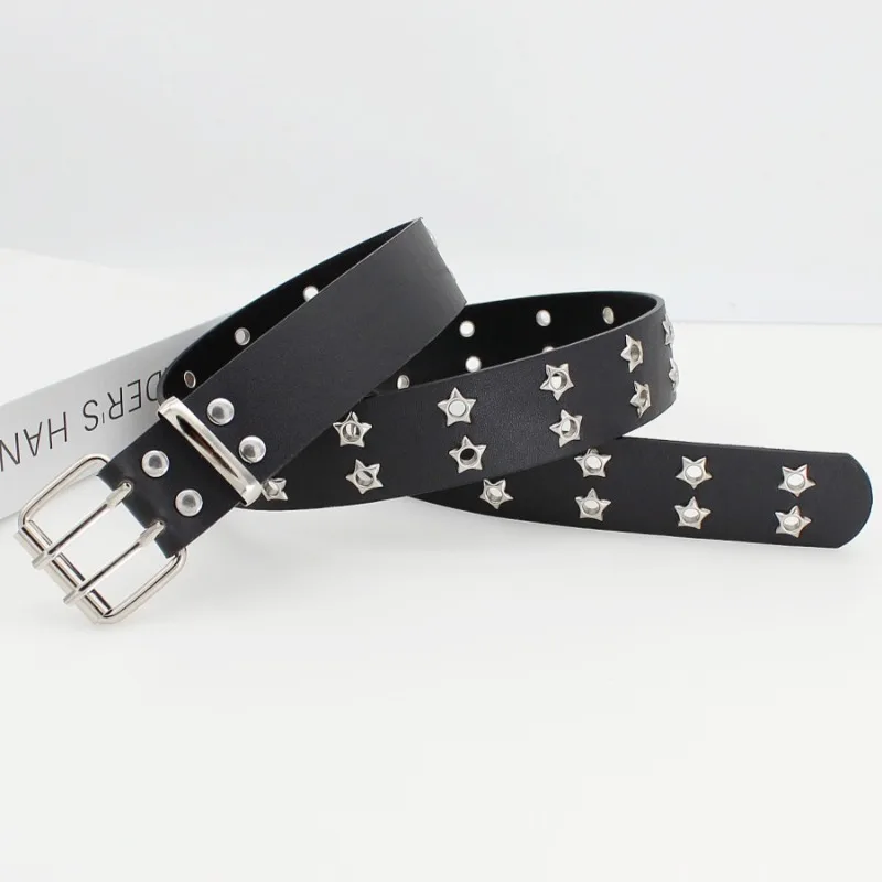 Korean Style Hollow Out Punk Belt | Women's  Fashion Star Eyelet  Decor Hip-Hop Double-Row  Waistband  for Casual  Wear