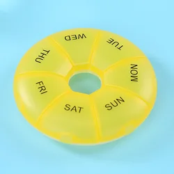 Compact Round Pill Case - 7 - Day Portable Tablet Organizer & Travel Storage Container (Yellow)