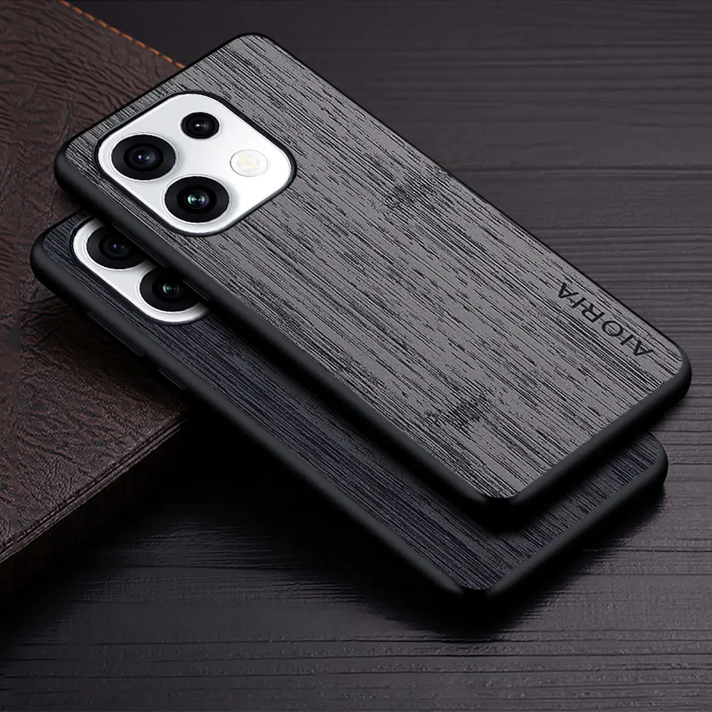 Elegant Wood Grain PU Leather Phone Cover