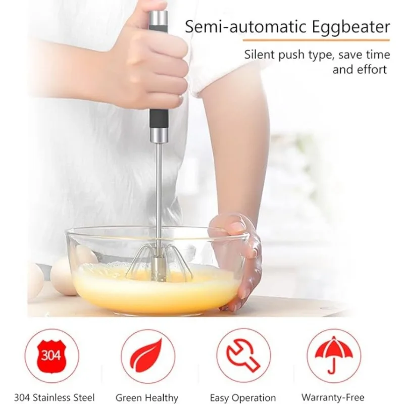 Rotatable Stainless Steel Kitchen Mixer Manual Whisk Egg Beater Milk Cream Whisk Semi Automatic Eggbeater