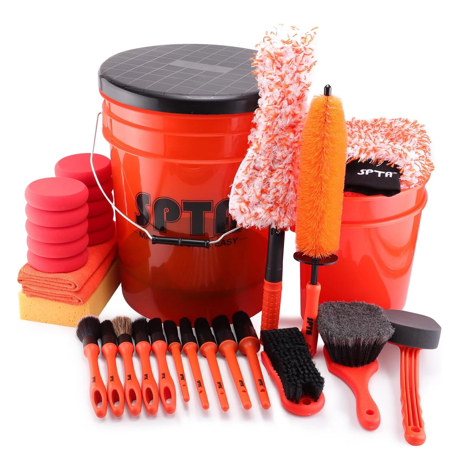 SPTA 33Pcs Car Wash 20L Bucket Set with Car Wash Filter Wash Mitt Sponge Towels Tire Detailing Brushes Exterior Interior Clean 1