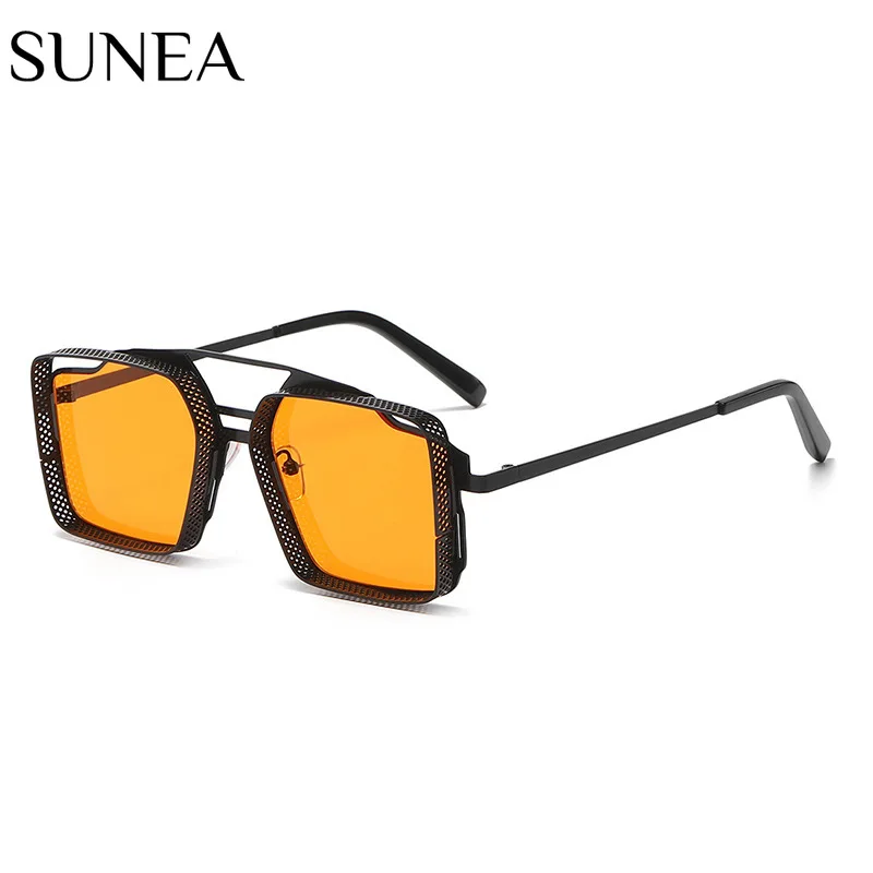 

Women Sunglasses Fashion Square Sunglass Steam Punk Metal Sun Glasses Retro Men UV400 Black Brown Shades Double Bridge Eyewear