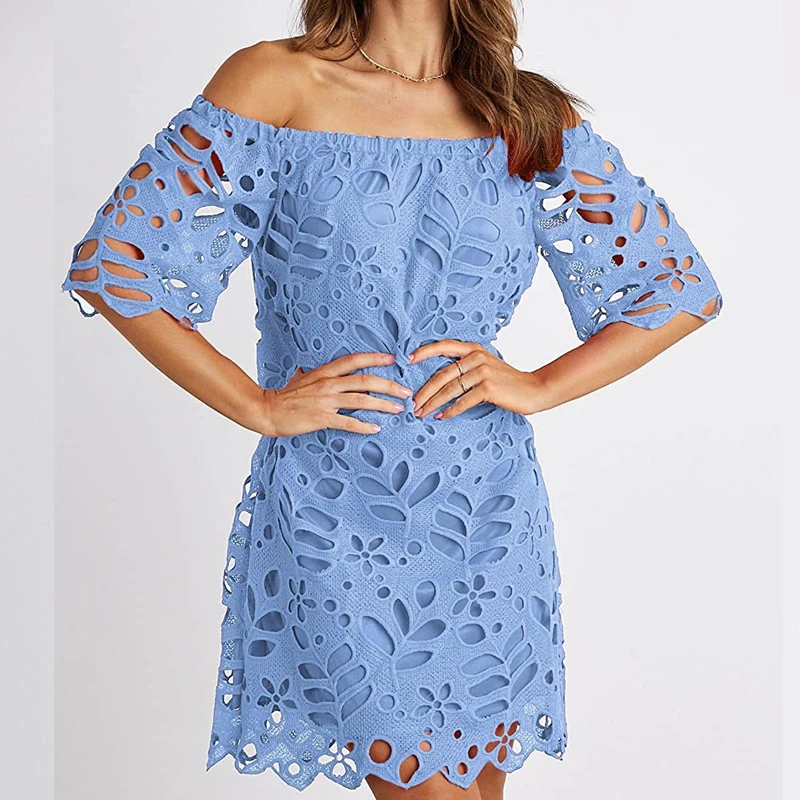 

Casual Loose Party Dress Sexy Backless Strapless Dress Summer Half Sleeve Off Shoulder Hollow Out Dresses Women Vestidos 28306