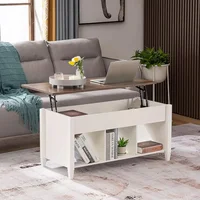 White Coffee Table with Lift Top, Lift Up Coffee Table with Storage Shelf/Hidden Compartment, Pop Up Coffee Table 2