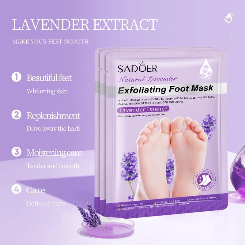 Lavender Feet Exfoliating Foot Mask Pedicure SPA Foot Bath Masks Moisturizing Dead Skin Remover Feet Peeling Mask 3 Pairs foot peel mask