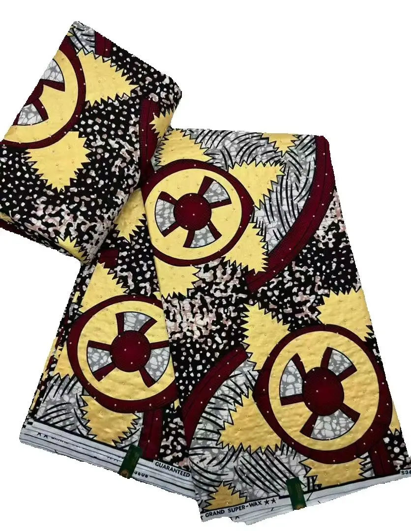 African Wax | Fabric Wax WIth Stones | Wax Block Fabrics For Women Dress, 6 Yards Wax Tissu - 3