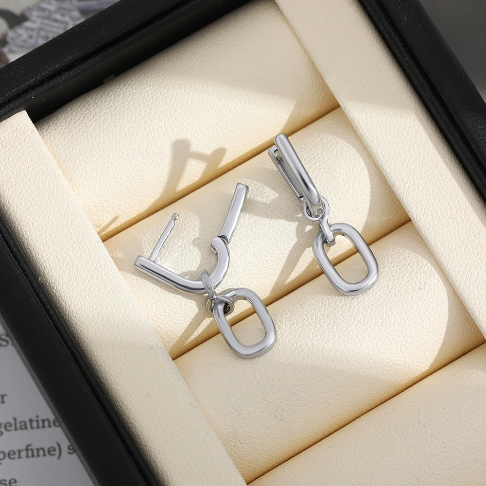 Retro Aesthetics Double Layered Chain Link Dangle Earrings Small Hoop Huggies Hypoallergenic Party Gifts Stylish Jewelry Сер