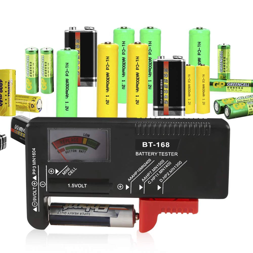 BT-168 AA/AAA/C/D/9V/1.5V batteries Universal Button Cell Battery Colour Coded Meter Indicate Volt Tester Checker BT168 Power battery tester