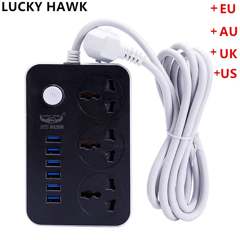 EU Plug Power Strip 3.4A Fast Charging 6 USB Extension Socket Switch Universal Outlets 3 Adapter Network filter for Phones | Обустройство