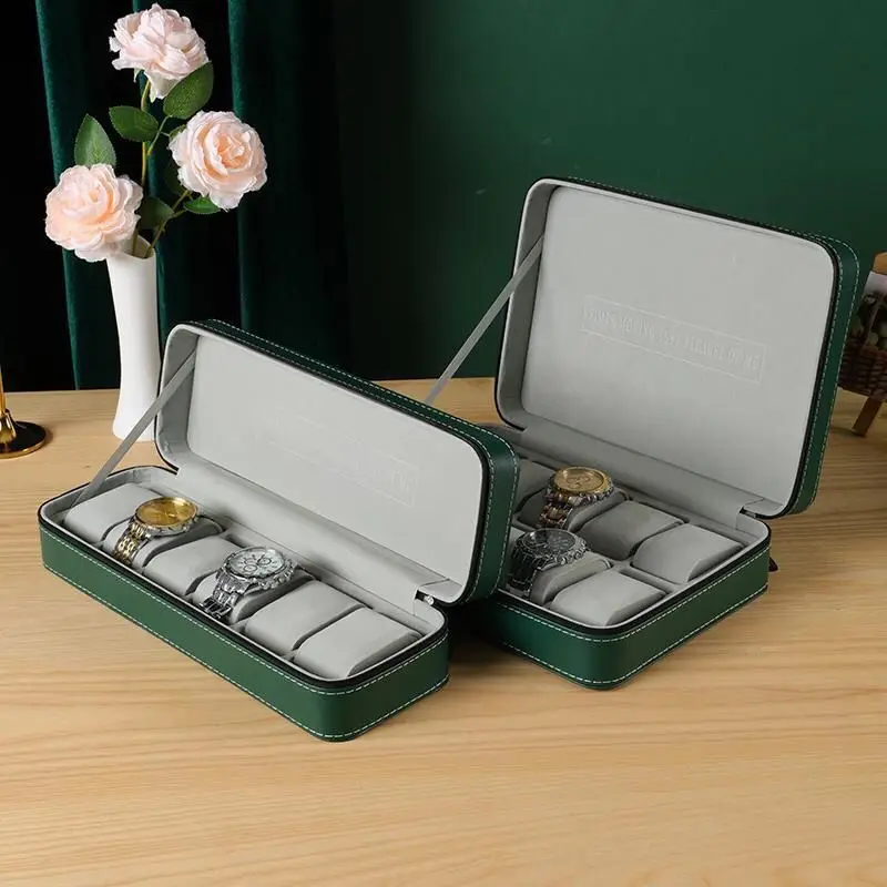 New Green Zipper Watch Storage Bag Portable Dustproof Watch Display Boxes Case Household Watch Collection Jewelry Gift Case