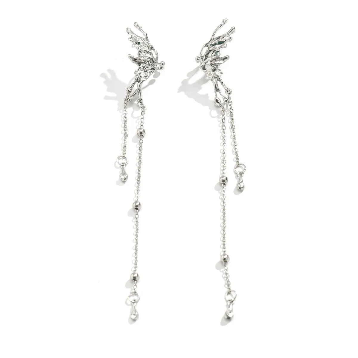 Clip Earrings 1Pair Elf Butterfly Long Tassel Clip Earrings For Women Wed Bridal Retro Kpop No Piercing Earbone Ear Cuff Jewelry Gift