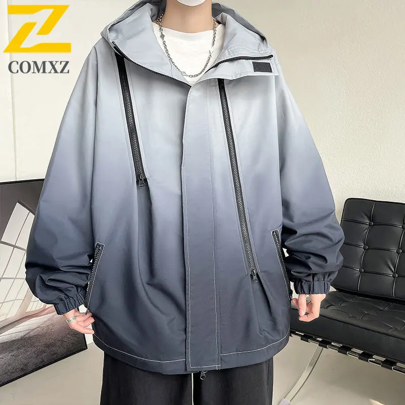 COMXZ Spring Autumn Workwear Coat Men Jacket American style Casual Versatile Gradient Loose Fit Windbreaker Outdoor Sportswear