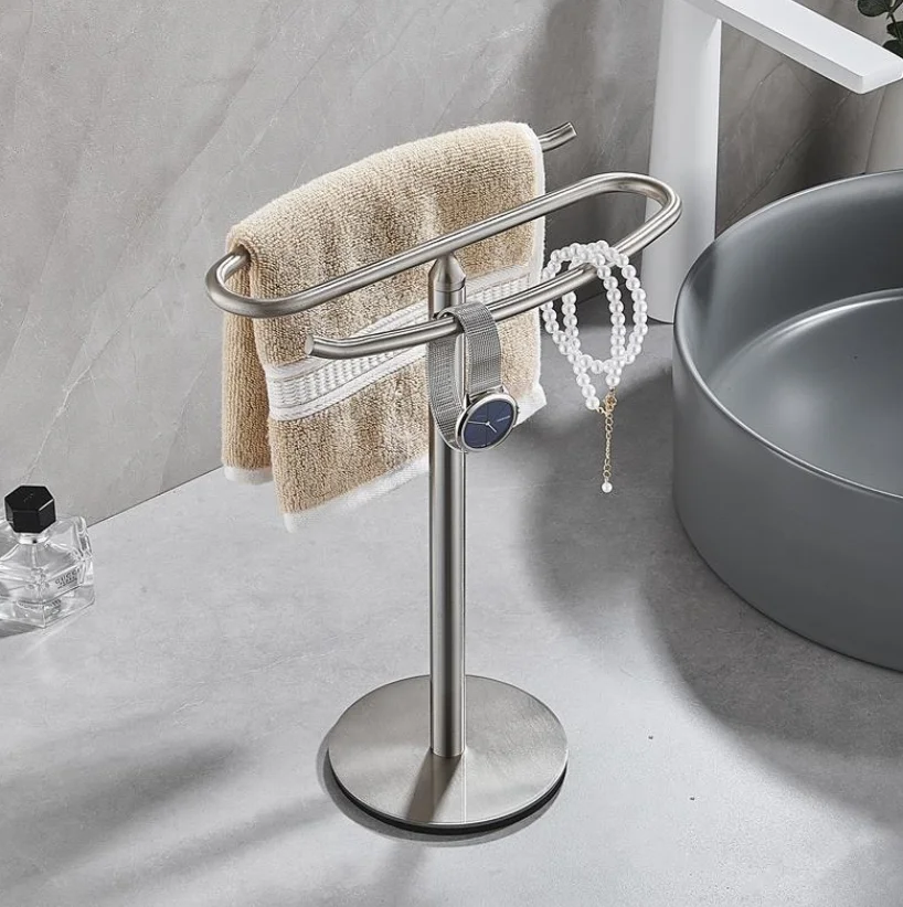 Gold free standing towel rack Stainless steel bathroom washplate Kitchen towel hanging household countertop bar