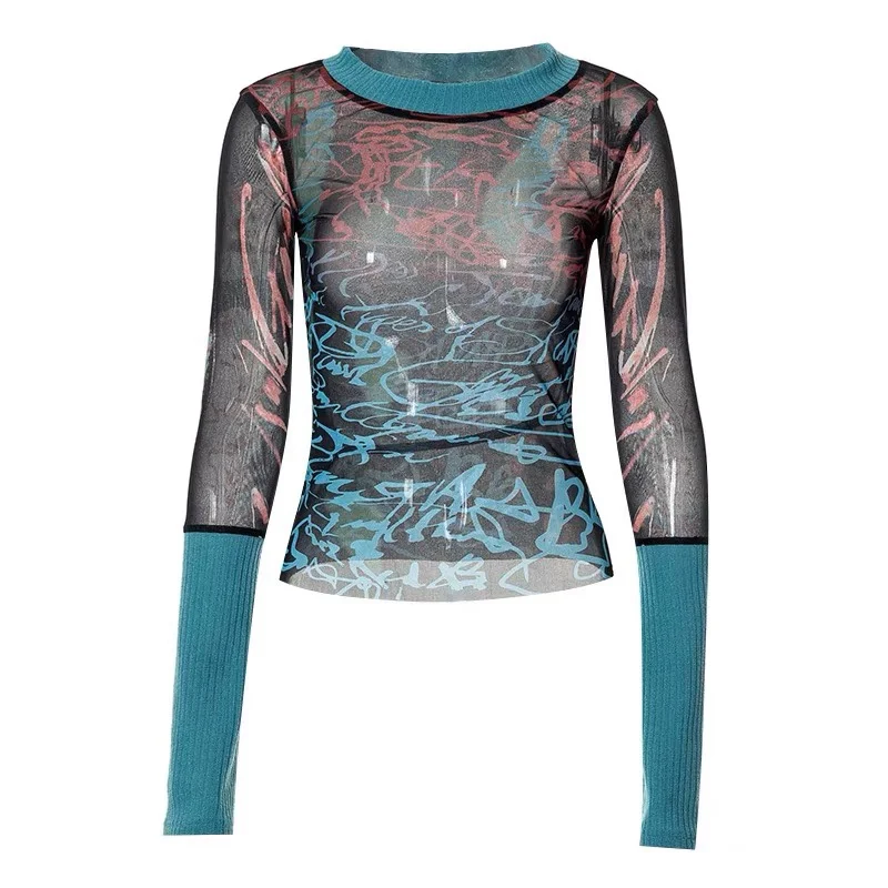 ibuya Spicy Girl Y2K Me Splice Knitted Slim Fit Long Sve Top Base Layer Autumn Winter plus Size Cultural Subup