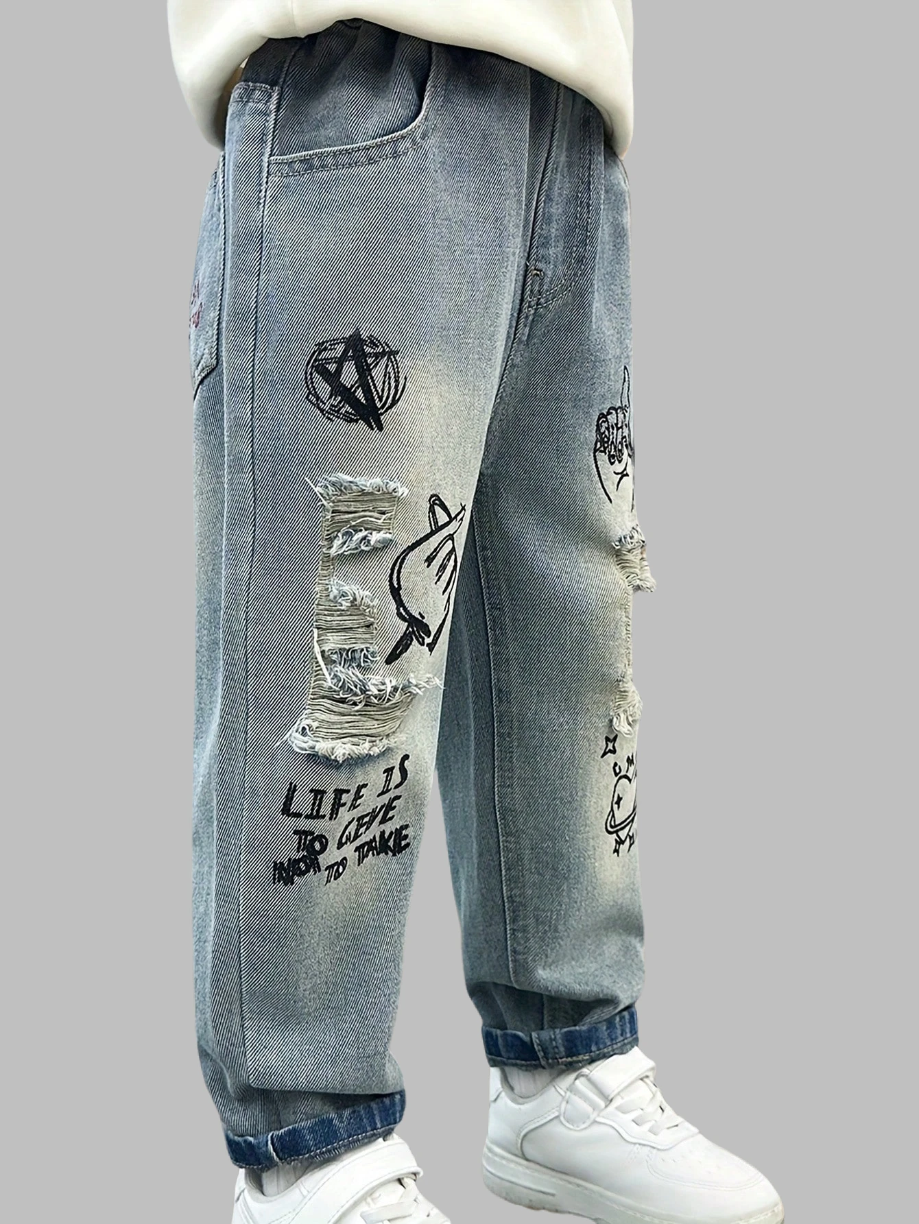 소년 및 청소년용 봄철 루즈핏 작업복 청바지, 일상복, 학교, 여가 및 야외 활동에 적합합니다.