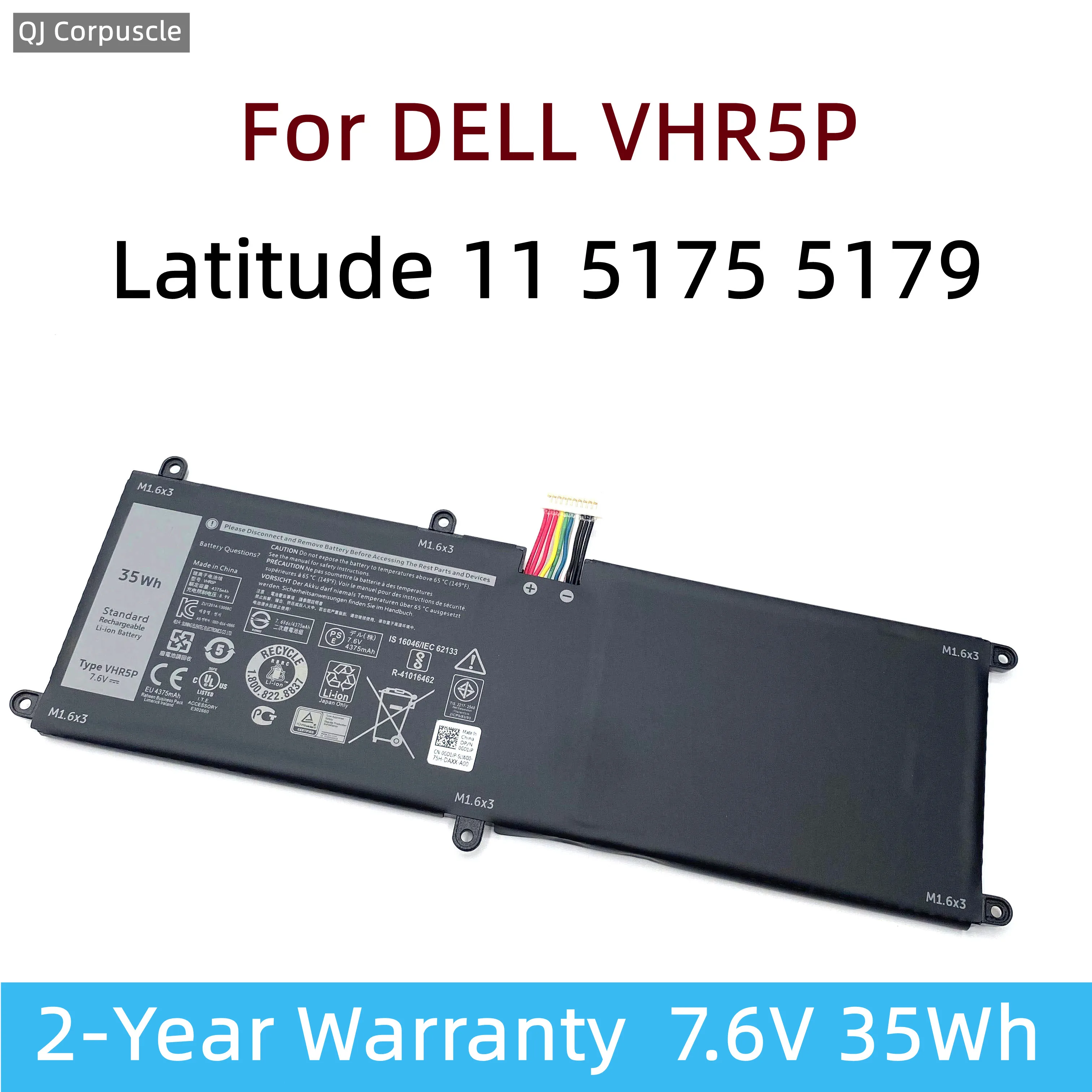 Новый аккумулятор для ноутбука VHR5P 7,6 В, 35 Вт/ч, 4375 мАч для планшета DELL Latitude 11 5175 5179 Series T04E XRHWG RHF3V 0RHF3V T04E001 XRHWG