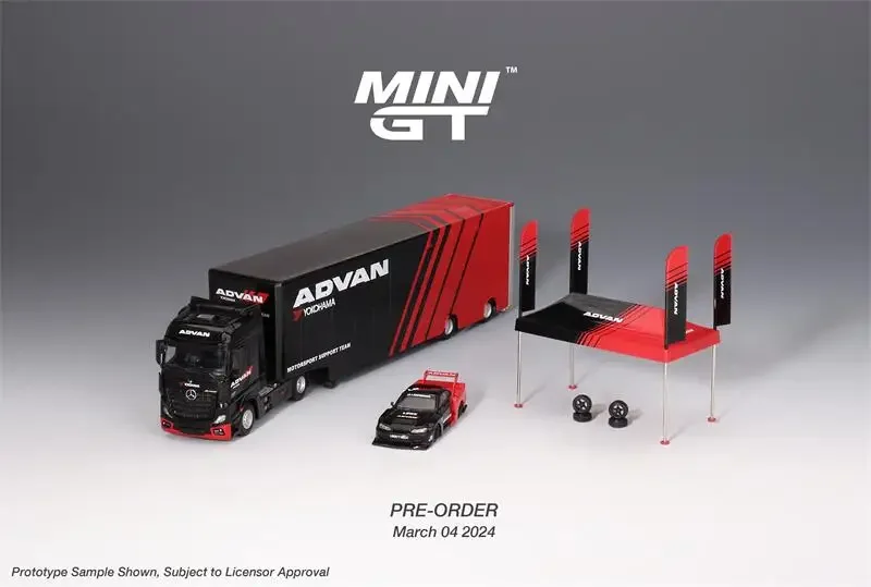 ミニgtカーモデル1:64,トランスポーター/テントセット/s15, advan lhd 