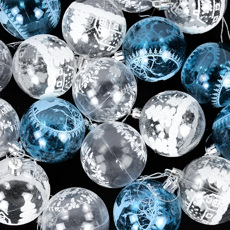 6Pcs 6cm Christmas Tree Ball Clear Blue Color Xmas Balls for Christmas Blue Christmas Tree Balls