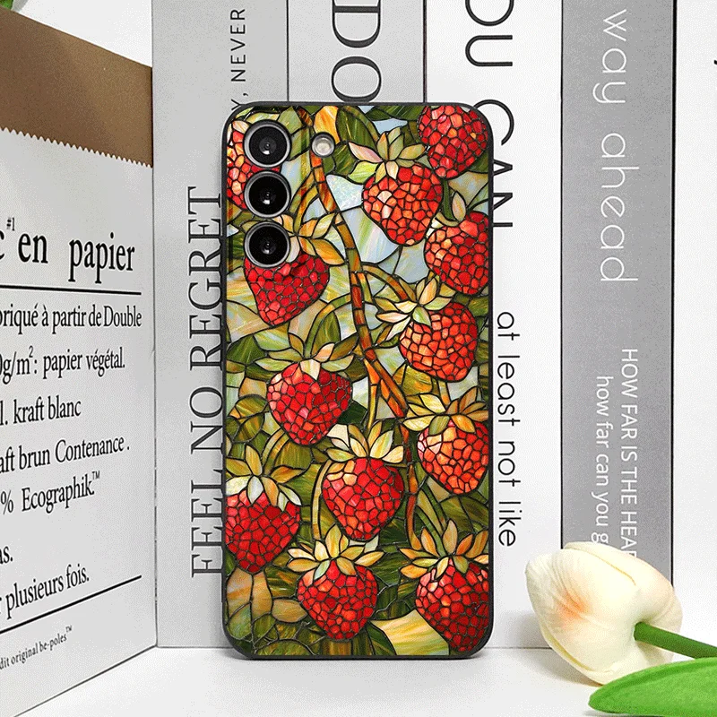 Creative Retro Fruits Marble Texture Printed Soft Phone Case