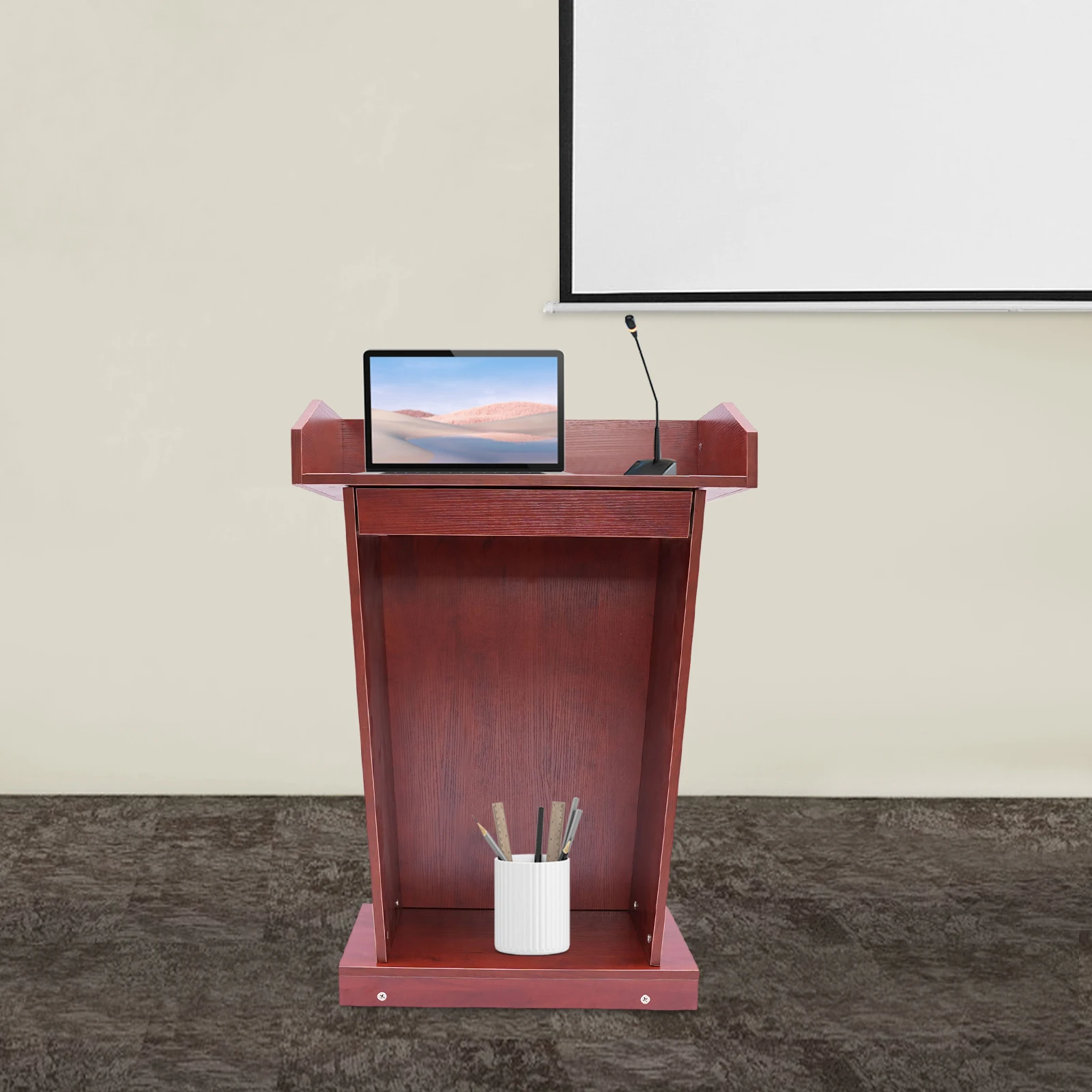 Wooden Church Classroom Lecture Stand Presentation Stand for Office Church Paint-Free Stable Structure Raised Edges