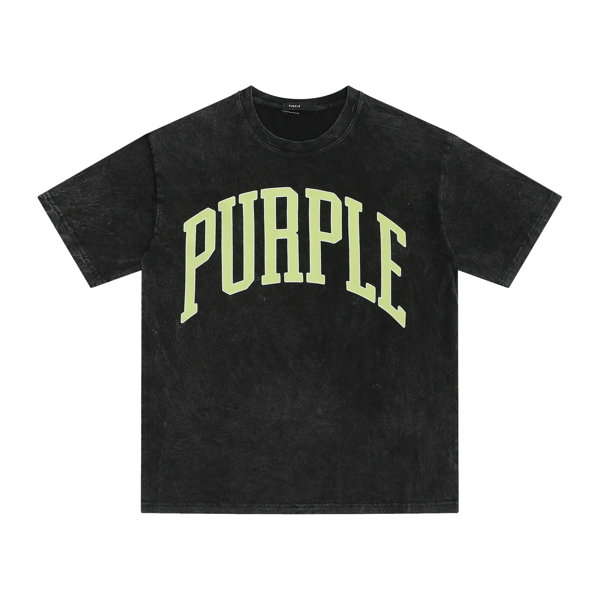 

Street fashion short sleeved washed and distressed Purple Brand letter printed fat guy loose fitting short sleeved T-shirt