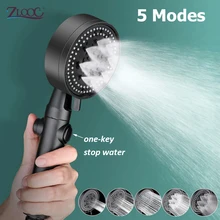 Zloog-Cabezal de ducha de baño negro ajustable, 5 modos, ahorro de agua a alta presión, Eco, parada de ducha, accesorios de baño
