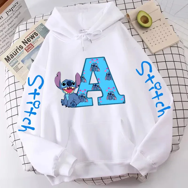 kawaii Hoody Sweatshirts Women's Hoodies Cute Kawaii Disney Lilo & Stitch 26 English Letters Print Hoodie Couple Streetwear 2