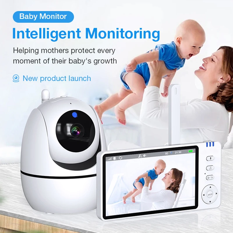 5.0 Inch LCD Wireless Video Baby Monitor With Lullabies Auto Night Vision Two Way Intercom Temperature Monitoring Babysitter