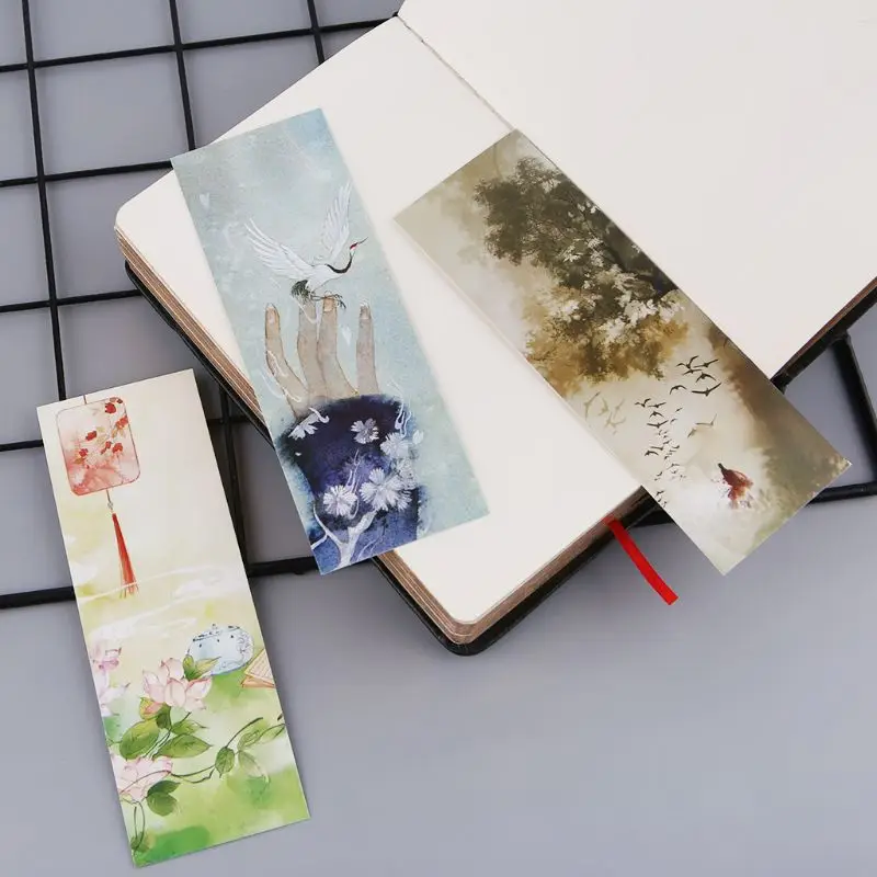 30pcs for Creative Chinese Style Paper Bookmarks Painting Cards Retro Beautiful D5QC