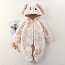 Cozy Plush Baby Jumpsuit with Cartoon Hood - 80cm(9-12M) (Beige)