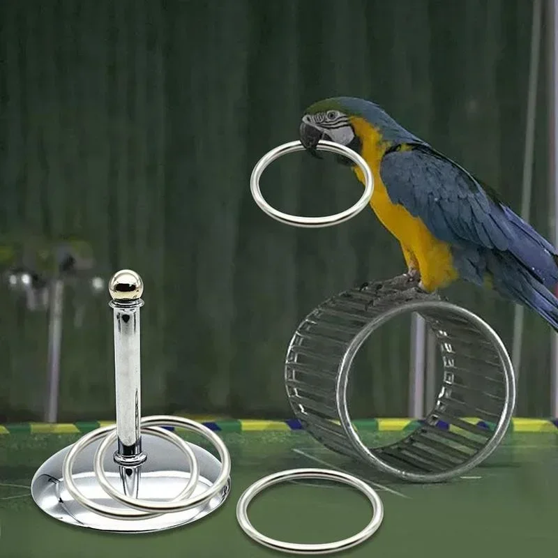 Bird Parrots Interactive Training Toy Intelligence Development Stacking Metal Ring Exercise Sets Birds Supplies Bird Accessories