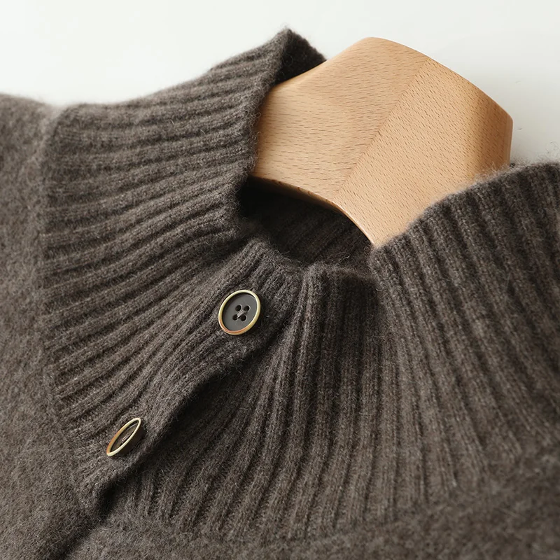 Women's Clothing Hot Sales 100% Merino Wool Women's Cardigan 2024 Autunmn/Winter New Stand Collar Cashmere Knit Sweater Jacket 6