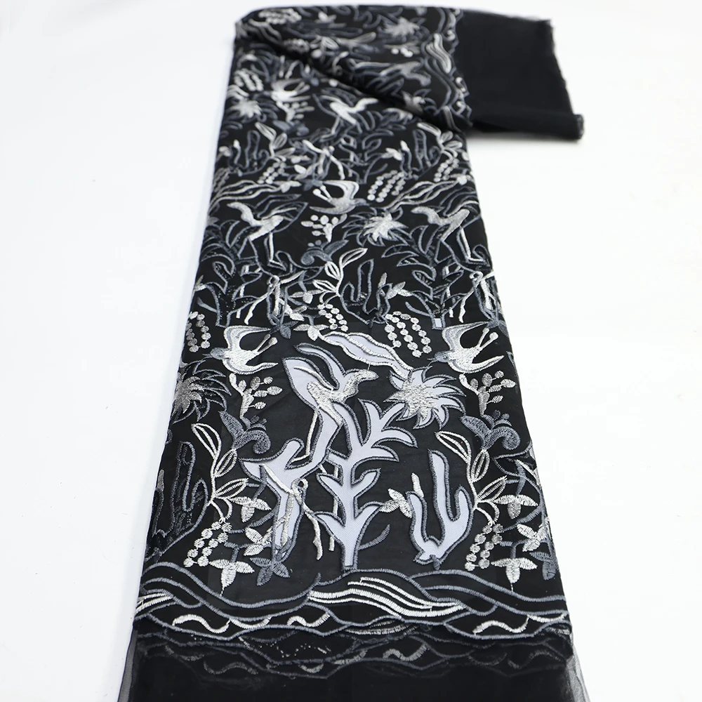 

NI.AI African Gilt Black Thread Embroidery Water Soluble Lace Fabric 2023 Nigerian Gold Cord Lace Fabric Sew for Wedding Dress