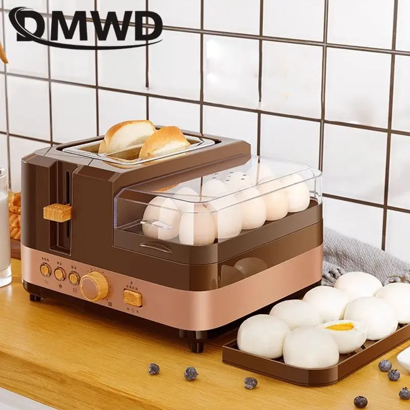 DMWD 4 In 1 Multifunction Electric Breakfast Machine Toaster Sandwich Machine Household Frying Pan Bread Maker Egg Steamer 4