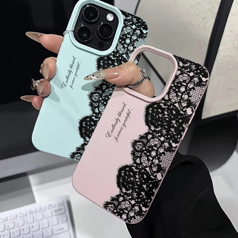 Elegant Shockproof Black Lace Lichee Pattern Soft Phone Case Cover