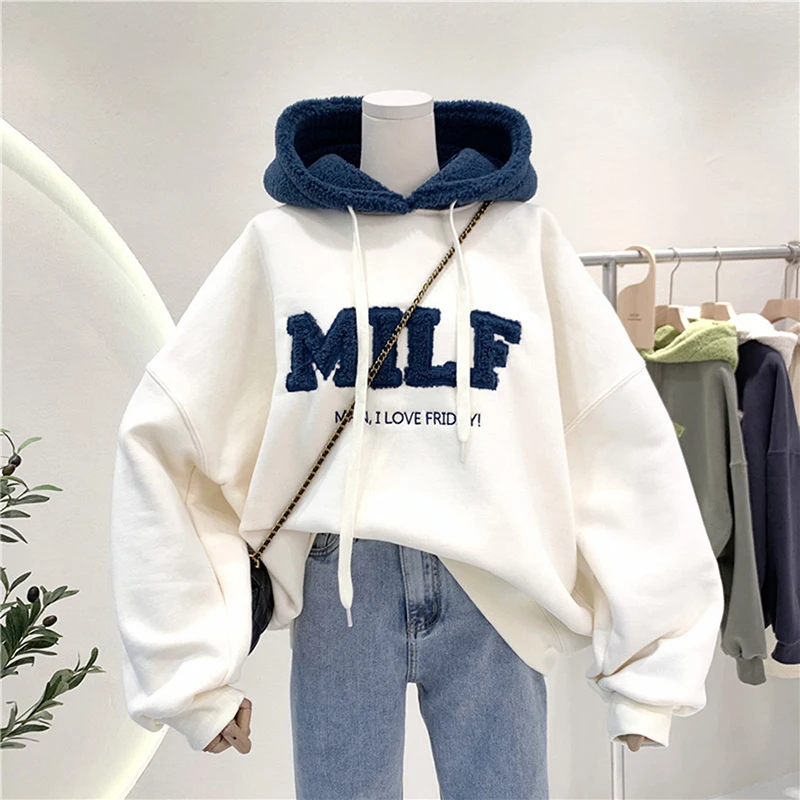 

Leisure Fleece Women's Hooded Sweater Sweater Long-sleeved Girl Pullover Loose Hooded Women's Thick Coats New 2023 Winter