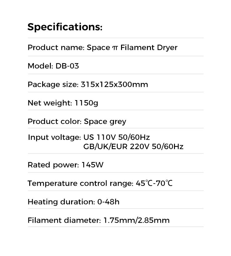 Creality Space Pi Filament Dryer Box Efficent drying Adjustable 45℃-70℃ 360° Hot-Air Heating For Creality K1 / Ender 3 V3 SE
