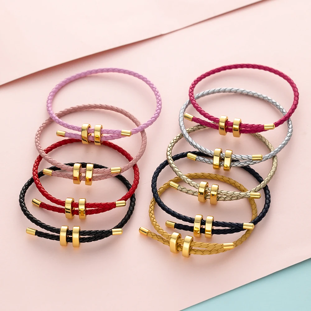 Bracelet Jewelry 27cm Leather Cord Red Rope Bracelet Stainless Steel Adjustable Buckle Thread for Women Man Couple Jewelry