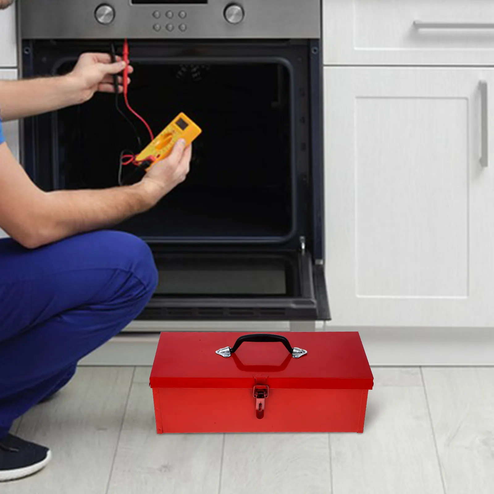 1Pcs 레드 메탈 도구 상자 휴대용 헤비 듀티 철 시트 도구 상자 DIY 수리 도구를위한 방수 저장 용기