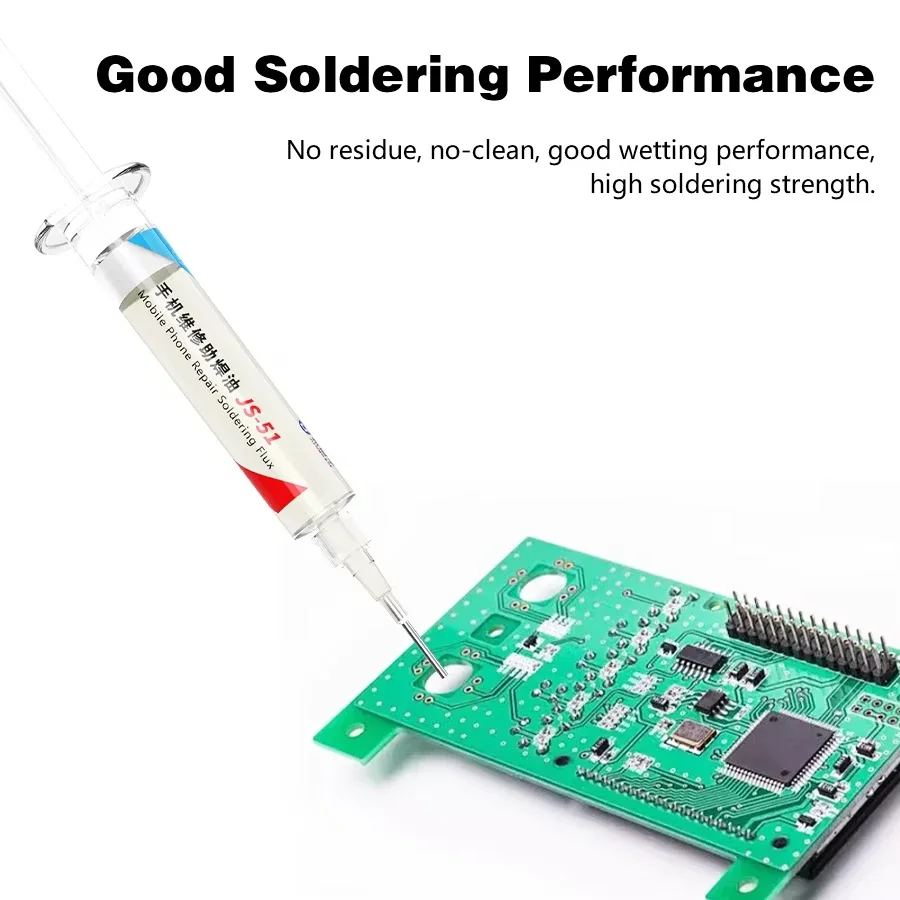 JTX JS-51 10CC 휴대 전화 BGA 수리 납땜 플럭스 무연 및 할로겐 프리 솔더 오일 니들 유형 깨끗한 솔더 페이스트 없음
