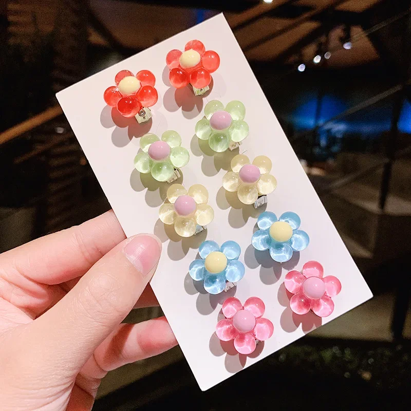 No Ear Holes Children Earrings Ear Clips Princess Girls Cute Flower Pain Proof Studs Fashion Kids First Jewelry Gifts 10Pcs