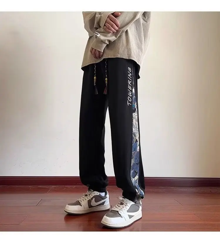 Description Picture 5 of itemHarem Trousers Male Patchwork Drawstring Pant Y2K Male Sweatpants Streetwear Clothes Man Loose Casual Solid Color Fashion Jogger