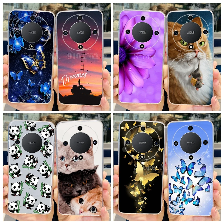 Honor X9a 케이스 RMO-NX1 세련된 그린 커버 투명 실리콘 소프트 TPU 전화 케이스 Honor X9a X 9a HonorX9a 뒷면 커버 Coque 