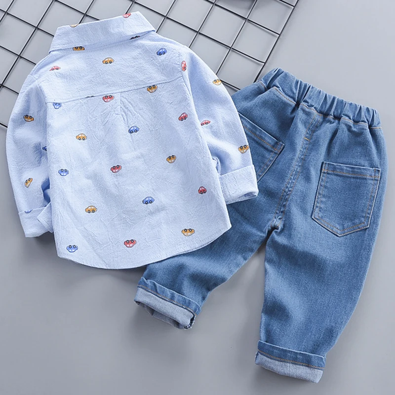 Baby Boys Clothing Set Spring Autumn New Full Print Cartoon Car Long Sleeve Shirt+Jeans 2Pcs For 1-4 Years Kids Casual Outfit - 3